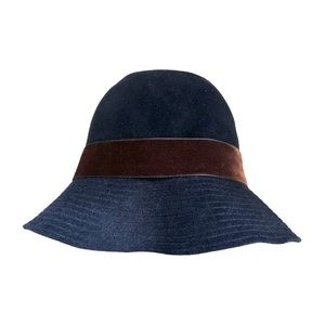 Lola Hats Black Felt Fedora With Brown Velvet Ribbon